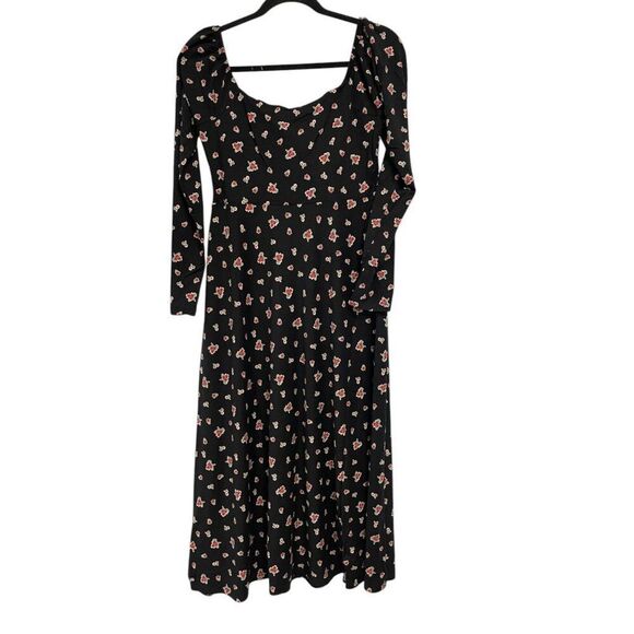 Boden Womens Dress UK 12P US 8P Fit & Flare Black Floral Midi V-Neck D0453 NWT - Picture 3 of 12